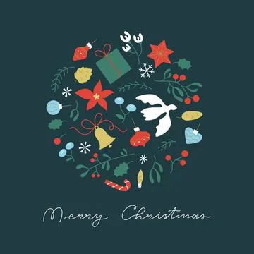 Christmas round elements pattern for banner, card template. Cute flat Merry Stock Illustration