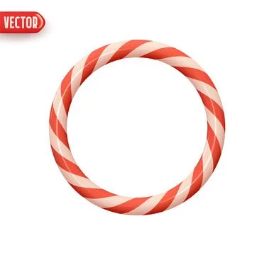 Christmas round frame from candy cane. Red white straight lines color. Real.. Ilustración de archivo