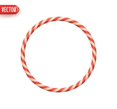 Christmas round frame from candy cane. Red white straight lines color. Real.. Ilustración de archivo