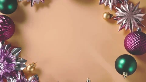 Christmas round frame made of shiny decorations and baubles Stock Footage 161990953