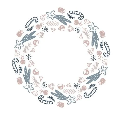 Christmas round frame with place for text. Vector holiday border wreath Greeting Stock Illustration