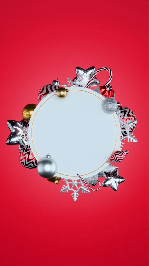 Christmas round frame on red background	 스톡 동영상 318975470