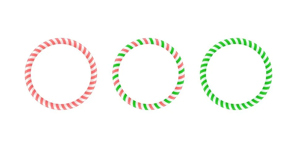 Christmas round frame set. Candy cane border with striped lollipop pattern. Xmas Stock Illustration
