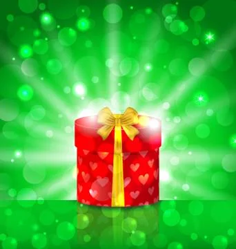 Christmas round gift box on light background with glow Stock Illustration