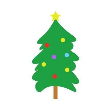 Christmas Round Pine Tree With Star &amp; Balls 库存插图