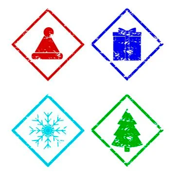 Christmas rubber stamp elements set isolated on white Illustrazione stock