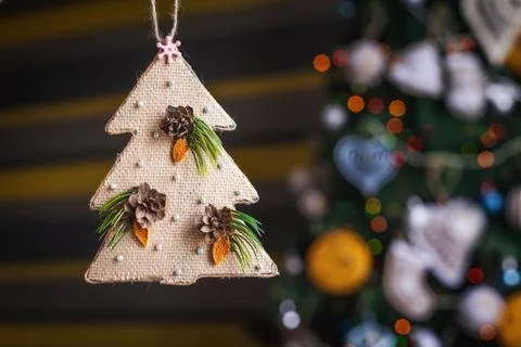 Christmas sackcloth tree Stock Photos