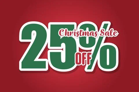 Christmas sales 25 on red background. Price labele sale promotion market disc Stock Illustration
