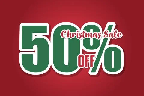 Christmas sales 50 on red background. Price labele sale promotion market disc Stock Illustration