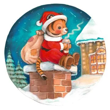 Christmas santa claus hand drawing watercolor illustration. Stock Illustration