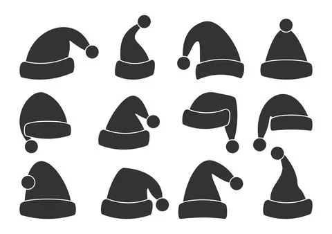 Christmas Santa Claus hat, glyph cap vector set Stock Illustration