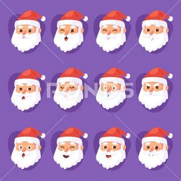 Christmas Santa Claus head emotion faces vector expression character poses Stock Illustration