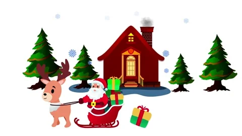 Christmas Santa Claus on sledge pulled by rein deers Stock Footage 276374283