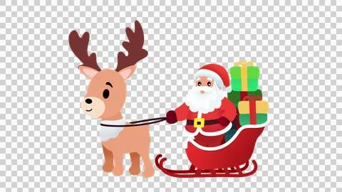 Christmas Santa Claus on sledge pulled by rein deers, snow at night イラスト素材