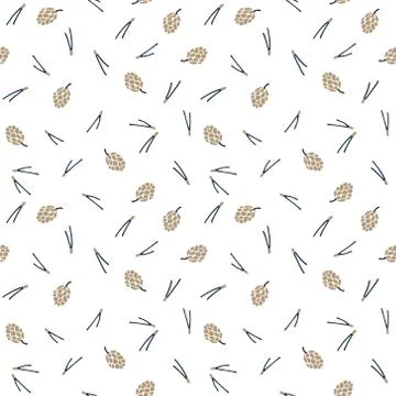 Christmas Scandinavian seamless pattern.Pine cones and pine tree needles Illustrazione stock