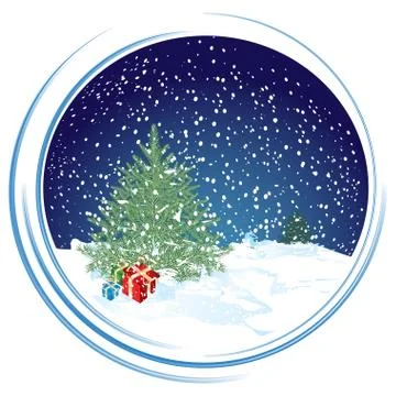 Christmas scene in circle background, vector illustration Stock Illustration