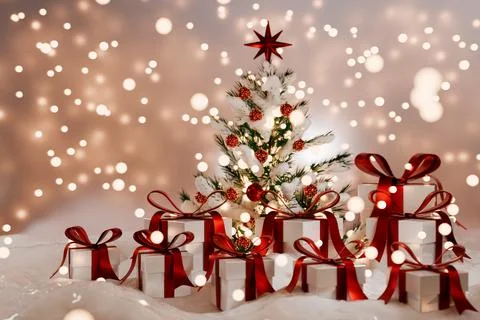 Christmas scene featuring a decorated tree Illustrazione stock