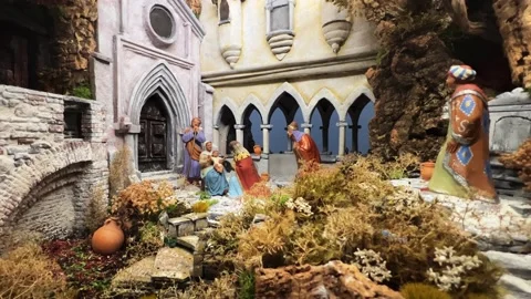 Christmas scene with three wise men figurines Stock Footage 278829581