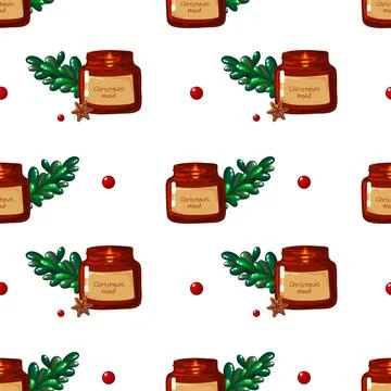 Christmas Scented Jar Seamless Pattern Stock Illustration