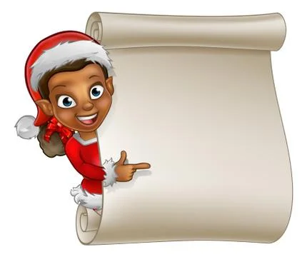 Christmas Scroll Elf Cartoon Stock Illustration