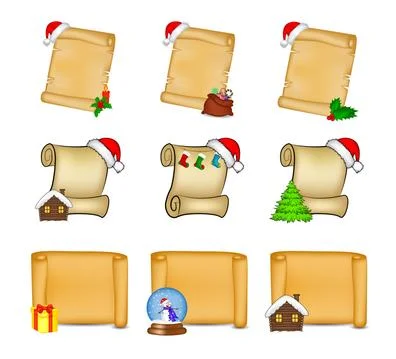 Christmas scroll paper backgrounds collection. Set of blank xmas parchment. A Stockillustratie