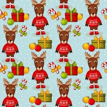 Christmas seamless background with deers. Vector pattern. Stockillustratie
