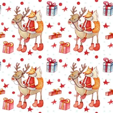 Christmas seamless background with fox. Stock Illustration