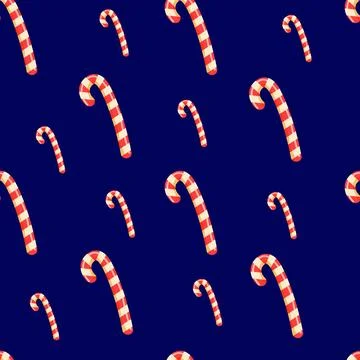 Christmas seamless blue pattern with candy canes. Background for wrapping p.. Stock Illustration