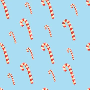 Christmas seamless blue pattern with candy canes. Background for wrapping p.. Illustrazione stock