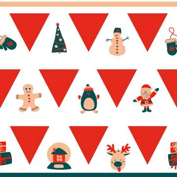 Christmas seamless border horizontal pattern of repeating red triangles and c Stock Illustration