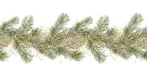 Christmas seamless border of spruce branches. Garland illustration Stock Illustration