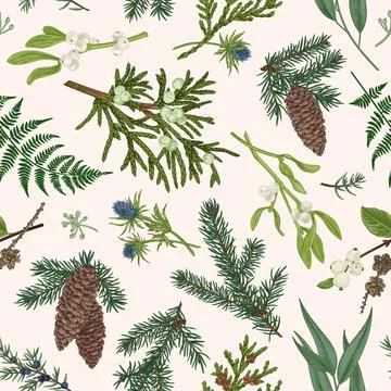 Christmas seamless botanical pattern. Stock-Illustration