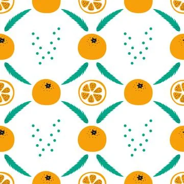 Christmas seamless bright pattern with tangerines and Christmas tree branches Stock Illustration