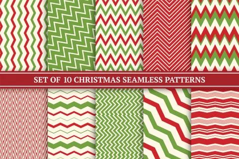 Christmas seamless colorful zigzag patterns. Bright X-mas striped retro Stock Illustration