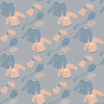 Christmas seamless cozy pattern with sweaters, mittens, scarfs and hats silho Stock Illustration