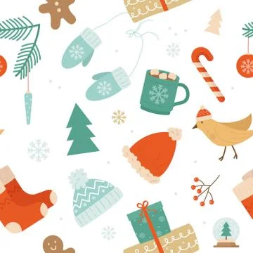 Christmas seamless cute pattern with xmas winter decoration Illustration