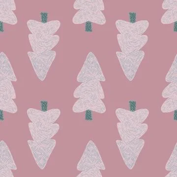Christmas seamless doodle pattern with fir tree silhouettes. Pastel pink and  Stock Illustration