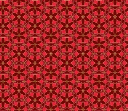 Christmas seamless lace pattern. Geometric mosaic background Red and gold kal Stock Illustration