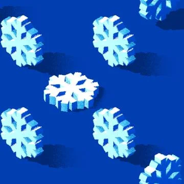 Christmas seamless pattern with 3D snowflakes drawn with dotwork grainy texture Illustrazione stock