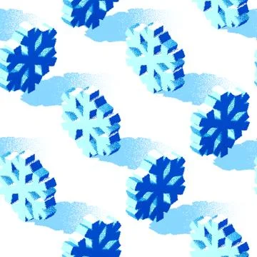 Christmas seamless pattern with 3D snowflakes drawn with dotwork grainy texture 스톡 일러스트