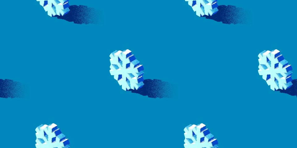 Christmas seamless pattern with 3D snowflakes drawn with dotwork grainy texture Illustrazione stock