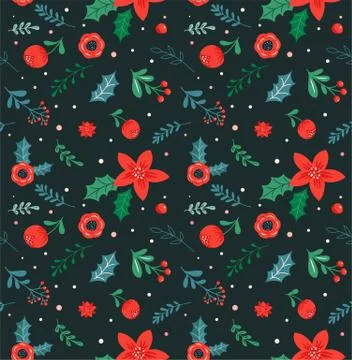 Christmas seamless pattern and abstract background, botanical illustrations with Stock Illustration