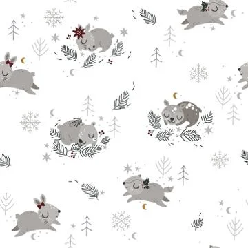 Christmas seamless pattern with animals Stock Illustration