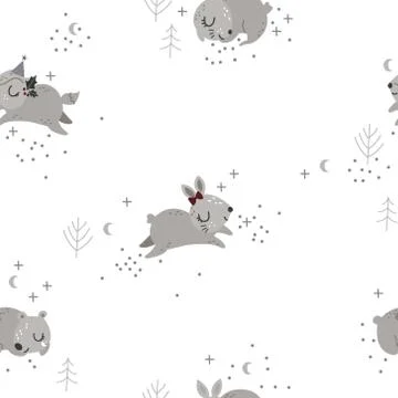 Christmas seamless pattern with animals Stock Illustration