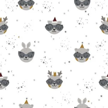 Christmas seamless pattern with animals Stock Illustration