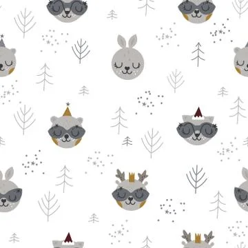 Christmas seamless pattern with animals Stock Illustration