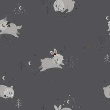 Christmas seamless pattern with animals Stock Illustration