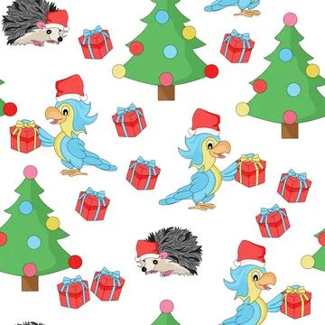 Christmas seamless pattern with animals. Stock-Illustration
