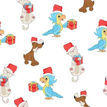 Christmas seamless pattern with animals. Illustrazione stock