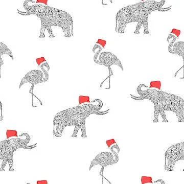 Christmas seamless pattern with animals. Stock Illustration